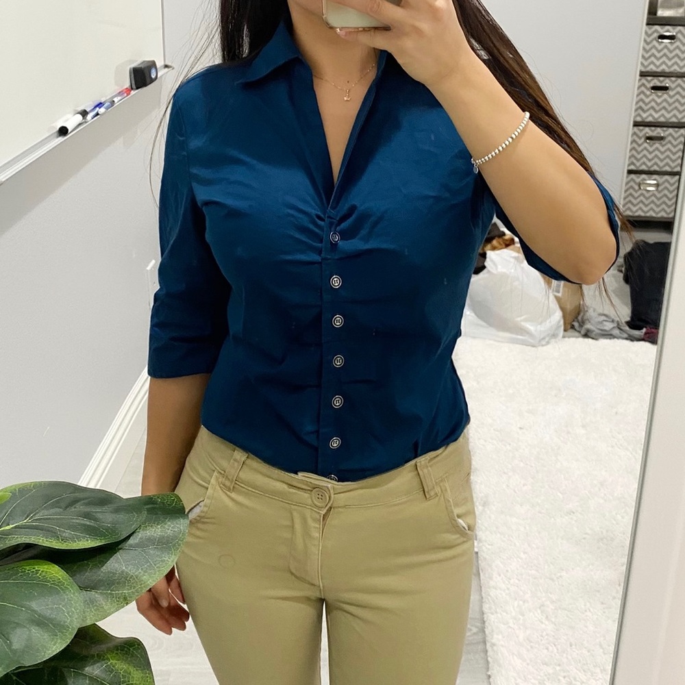 New York & Co Turquoise Blouse 3/4 sleeve